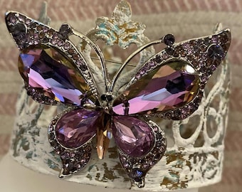Large Lavender Butterfly Brooch Crystal Pin