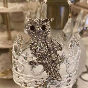 Crystal Rhinestone Owl Brooch
