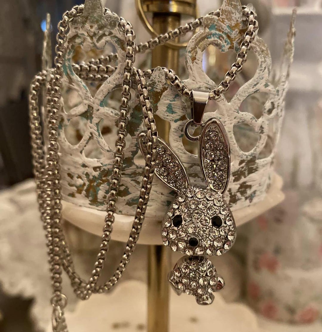 Rhinestone Bunny Rabbit Pendent Chain Necklace Easter - Etsy