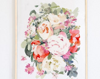 Original 11" x 14", peony painting, watercolor, peony art, peony watercolor, abstract floral painting, floral pint, floral art, wall art