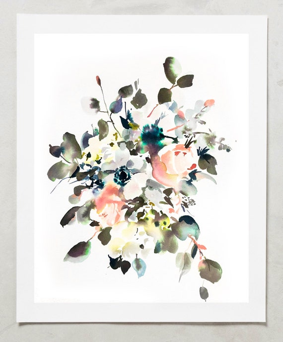 Floral watercolor print, floral painting, peony painting, peony watercolor, abstract floral painting, floral pint, floral art, wall art