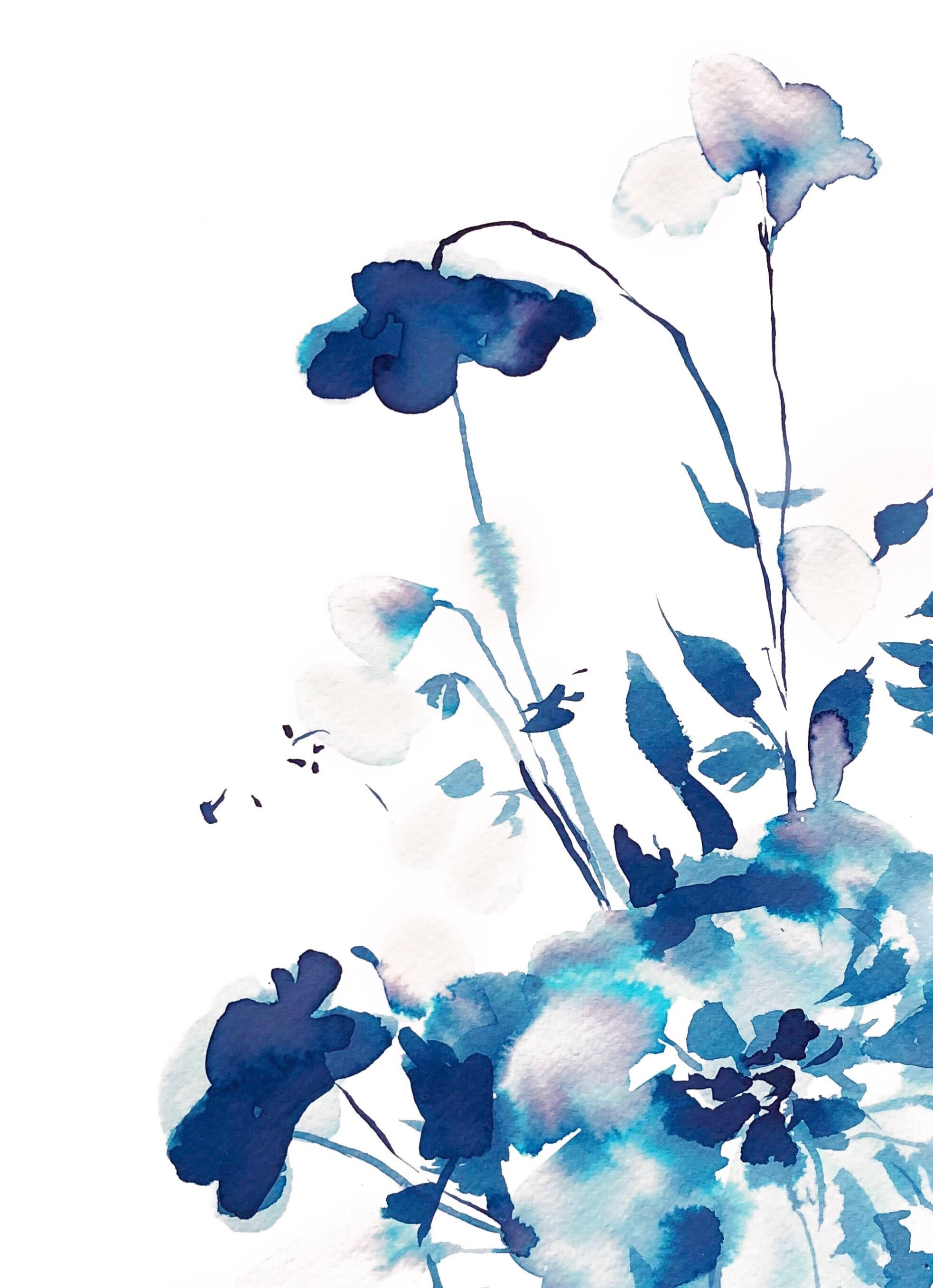 Original, Indigo painting, indigo dye, indigo floral, Watercolor print
