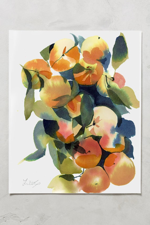 Fruit painting, fruit watercolors, watercolor oranges, watercolor fruit, kitchen paintings, prints for the kitchen