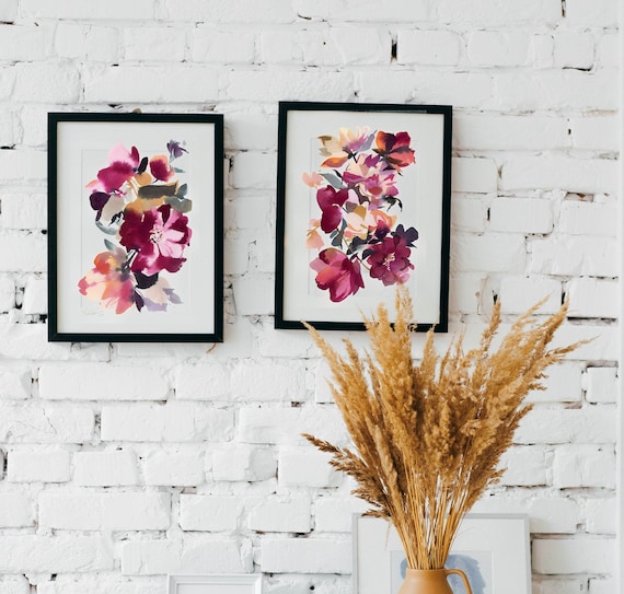 Set of 2 prints, peony painting, peony art, peony watercolor, abstract floral painting, floral print, floral art, wall art, pink floral