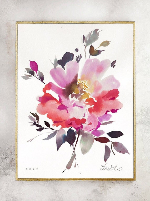 Original 12" x 16", peony painting, watercolor, peony art, peony watercolor, abstract floral painting, floral pint, floral art, wall art