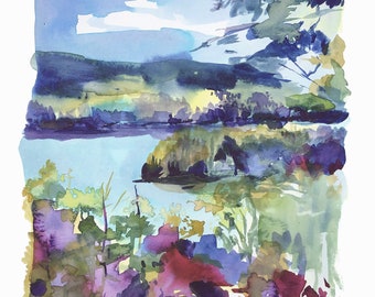 Lake painting, lake watercolor, watercolor minnesota, watercolor lake, watercolor paintings, prints for bedroom