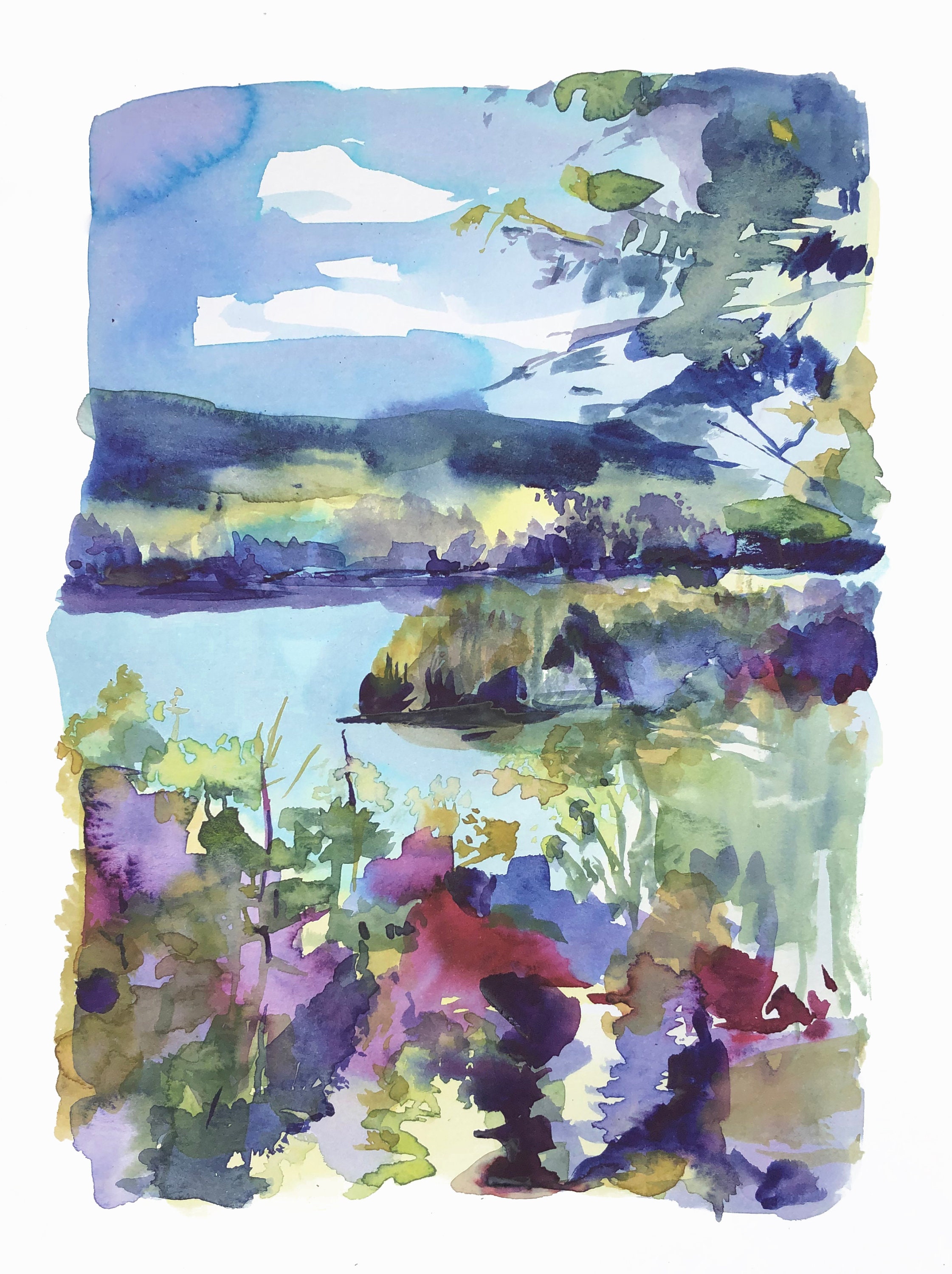 Lake painting, lake watercolor, watercolor minnesota, watercolor lake