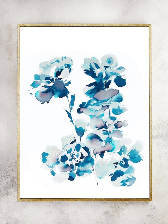 Original, Indigo painting, indigo dye, indigo floral, 11x14, Watercolor print, original painting, blue painting, floral print, indigo dye