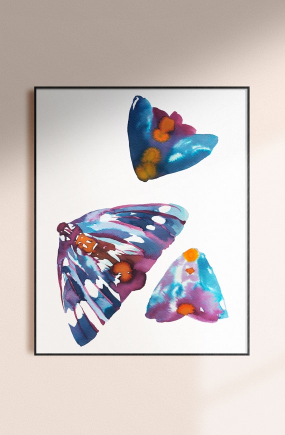Butterfly print, moth watercolor, butterfly print, insect painting, abstract butterfly, blue wings, wall art, abstract watercolor painting