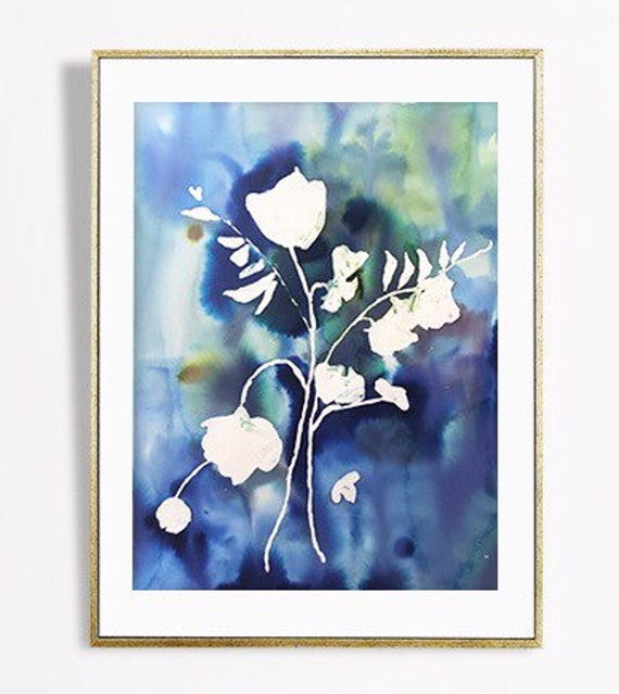 Original blue floral, 30" x 22", painting, watercolor, indigo, indigo art,watercolor, abstract floral, floral pint, floral art, wall art