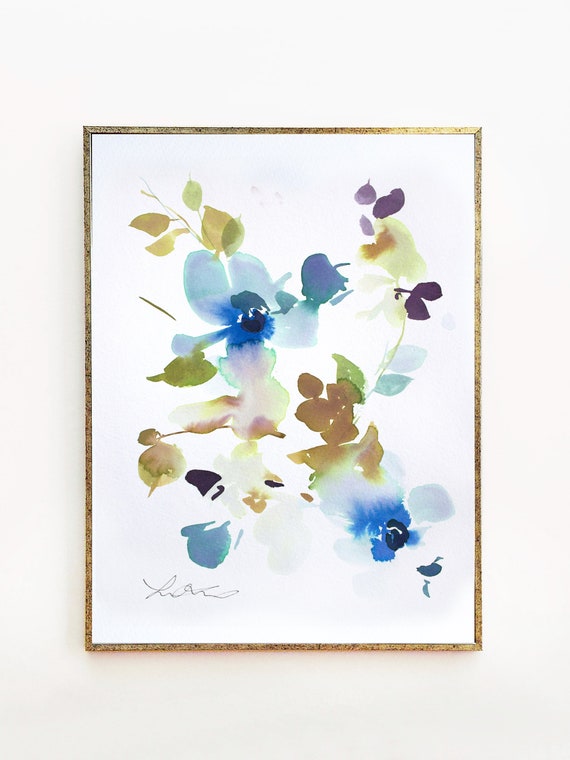 Blue painting, original painting, peony, peony art, peony watercolor, abstract floral painting, floral pint, floral art, decor