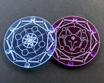 Magic Circle Coaster: Astral Magic || geometric stars, wolf, supernova themed magic ritual summoning circle || laser-cut acrylic