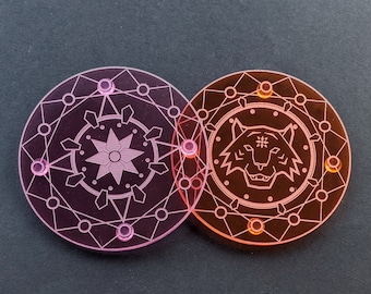 Magic Circle Coaster: Floral Magic || geometric flower, tiger, zen themed magic ritual summoning circle || laser-cut acrylic