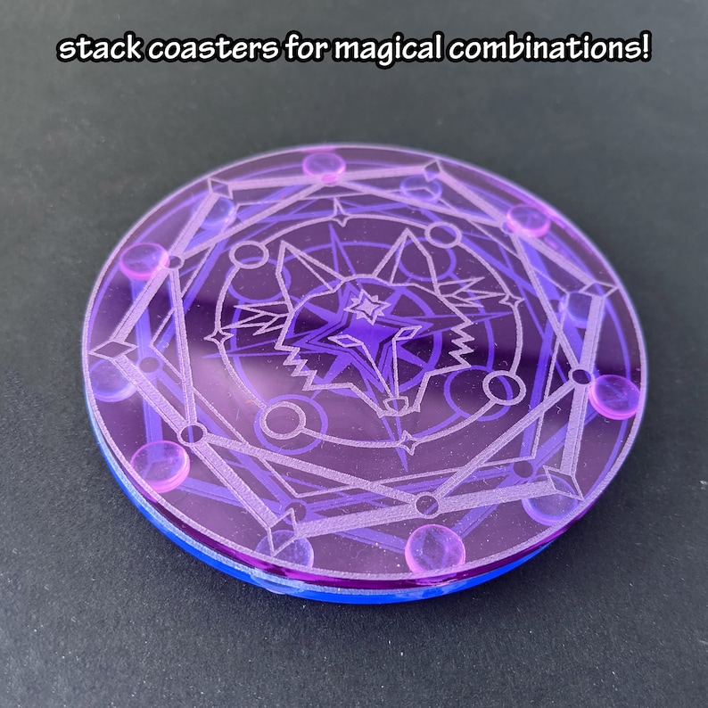 Magic Circle Coaster: Astral Magic geometric stars, wolf, supernova themed magic ritual summoning circle laser-cut acrylic image 3