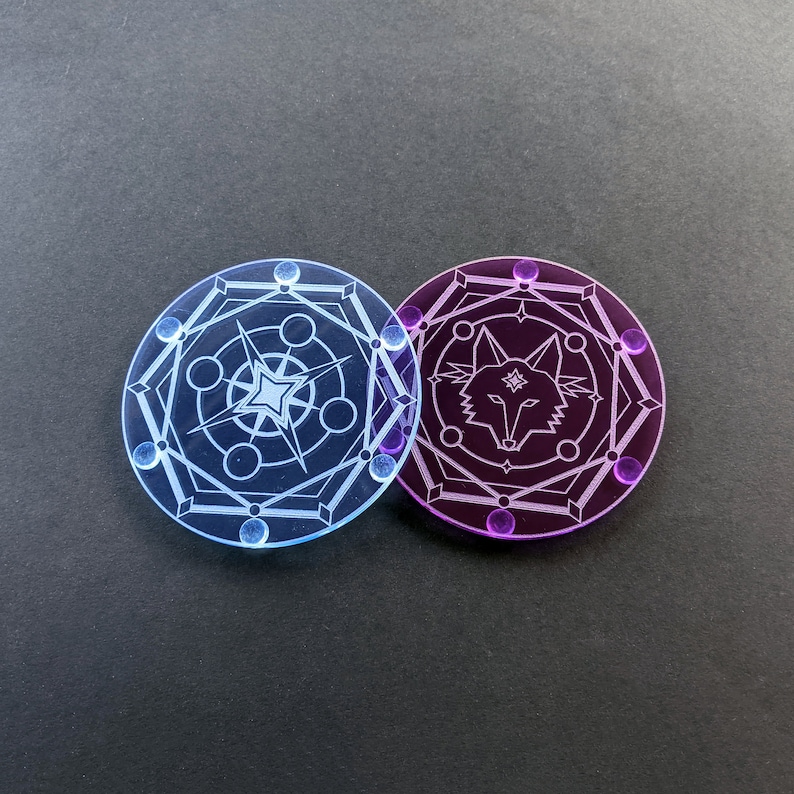 Magic Circle Coaster: Astral Magic geometric stars, wolf, supernova themed magic ritual summoning circle laser-cut acrylic image 1