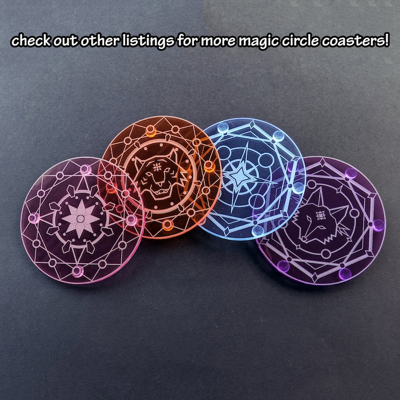 Magic Circle Coaster: Astral Magic geometric stars, wolf, supernova themed magic ritual summoning circle laser-cut acrylic image 8