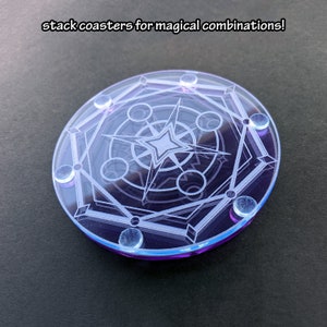 Magic Circle Coaster: Astral Magic geometric stars, wolf, supernova themed magic ritual summoning circle laser-cut acrylic image 4