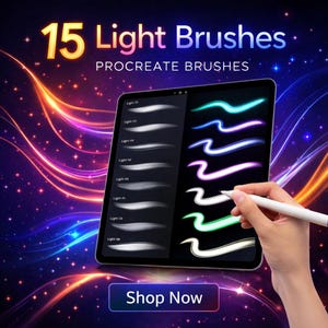 15 Procreate Light Brushes | Lighting Paint & Glow Effects | Neon Light Brushes for Procreate | iPad Digital Brushes | Procreate Brushes