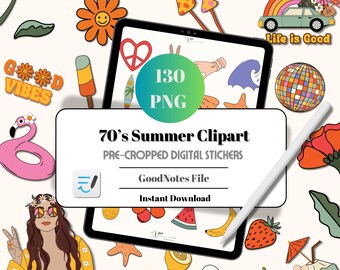 70's Summer Stickers: Retro Digital Clipart for GoodNotes (Digital Download)