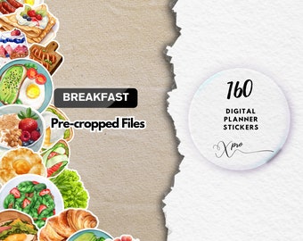 160 Breakfast digital stickers, Pre-cropped Digital Planner Stickers for GoodNotes, GoodNotes Stickers, Breakfast Lovers, Savor the Flavor