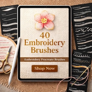 Embroidery Procreate Brushes: 40 Stitch & Fabric Texture Brushes (Digital Download)