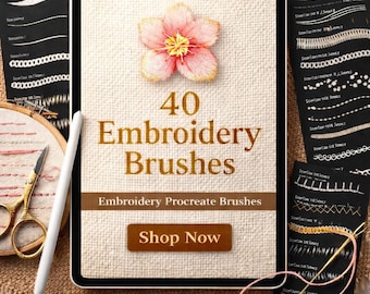 Embroidery Procreate Brushes: 40 Stitch & Fabric Texture Brushes (Digital Download)