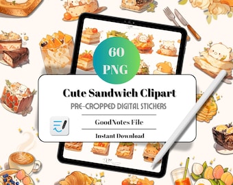 Cute Sandwich Digital Stickers - Food-Themed Clipart for GoodNotes (Pre-Cropped)