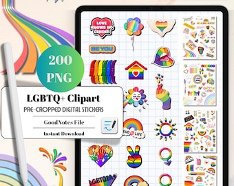 200 LGBTQ+ Pride Digital Stickers for GoodNotes (Pre-Cropped)