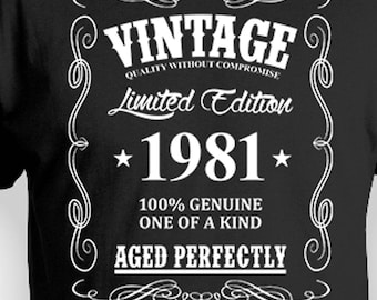 Camiseta de cumpleaños personalizada, camiseta de 45 cumpleaños, ideas de regalo de cumpleaños para hombres, camiseta personalizada vintage, nacida en 1981, camiseta para hombre envejecida perfectamente