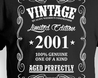 Funny Birthday Gifts 25th Birthday Shirt Birthday Present Bday T Shirt Custom Birthday Gift Vintage Born In 2001 Aged Perfectly Mens Tee