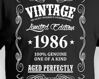 Regalo de 40 cumpleaños para él, camiseta de 40 cumpleaños, regalo de cumpleaños, camiseta personalizada, idea de regalo de cumpleaños, camiseta vintage nacida en 1986, envejecida perfectamente, para hombre