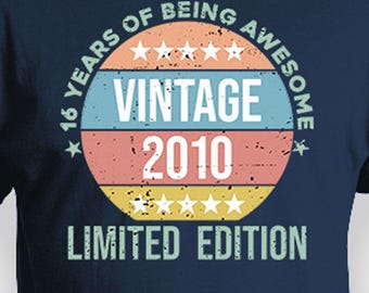 16th Birthday Gift For Boys Girl Brithday Shirt Custom Year Bday Present Personalized T Shirt 16 Year Old TShirt Vintage 2010 Distressed Tee