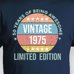 50 Birthday Gift For Men 50th Birthday Womens Shirt Personalized Year Milestone Bday T Shirt Customized Present Vintage 1975 Distressed Tee