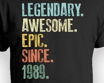 Geburtstags-T-Shirt für ihn Personalisiertes Jahr Benutzerdefinierte Geburtstagsgeschenk für sie Bday Geschenk 35 Jahre altes B Day T-Shirt Legendary Super Epic 1989