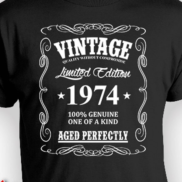 Custom Birthday Gift For Men 50th Birthday Shirt Bday Gift Idea For Him Birthday Present B Day Vintage Born In 1974 Aged Perfectly Mens Tee