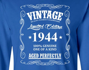 80th Birthday Gifts For Men Bday Present For Women  B Day T Shirt Custom Birthday Year Personalized Vintage 1944 Birthday Long Sleeve Tee