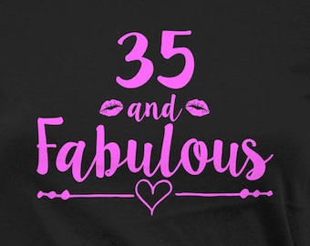 Camiseta divertida de cumpleaños, ideas de regalo para el 35 cumpleaños de mujeres, camiseta de cumpleaños para mamá, camiseta personalizada con la edad, camiseta para mujer "35 y fabulosa" - BG532