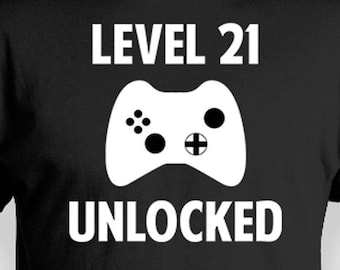 21st Birthday Gift For Gamers Shirt Bday Present Gaming T Shirt Custom Age B Day TShirt Personalized Tee Nerd Geek Level 21 Unlocked - BG728