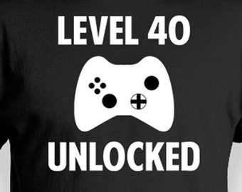 40th Birthday Gift For Nerd T Shirt Gamer Gifts For Him Bday Present Custom Age Personalized TShirt Gaming Geek Level 40 Unlocked - BG732