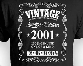 21st Birthday Shirt For Him Bday Gift Idea For Men 21st Bday T Shirt Birthday Gift Custom Shirt Vintage Born In 2001 Aged Perfectly Mens Tee