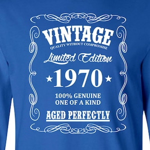 55th Birthday T Shirt Bday Gift Customized Year Birthday Outfit Personalized TShirt B Day Present Vintage 1970 Birthday Long Sleeve Tee
