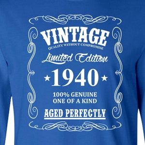 Maglietta per l&#39;85° compleanno, regalo per l&#39;85° compleanno per lui, maglietta personalizzata con l&#39;anno del compleanno, regalo per il nonno, maglietta vintage a maniche lunghe per il compleanno del 1940.