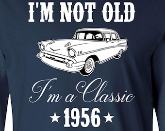 70-årsdagspresent till morfar, 70-årsdag, present till bilälskare, födelsedagspresent för män, långärmad T-shirt, personligt år, jag är en klassiker, 1956-årsdag