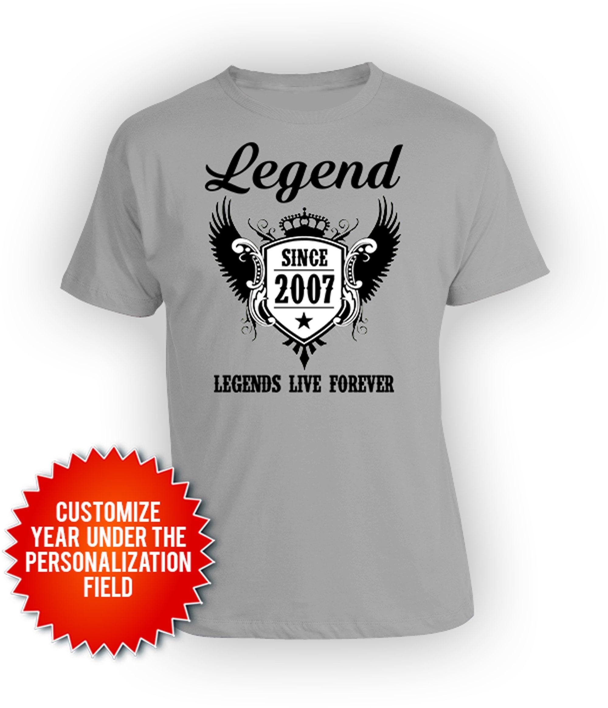 18th Birthday T Shirt Birthday Gift Ideas Custom Birthday Shirt Bday Present Custom Gifts B Day Legend Since 2007 Birthday Mens Ladies Tee