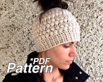 CROCHET PATTERN, Messy Bun, Bun Hat, Bun Beanie, Crochet Messy, Bun Pattern, Ponytail Beanie, Winter Hat, Hat Pattern, Messy Bun Crochet Hat