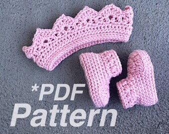 Crochet Newborn Crown and Booties Pattern (PDF Pattern)