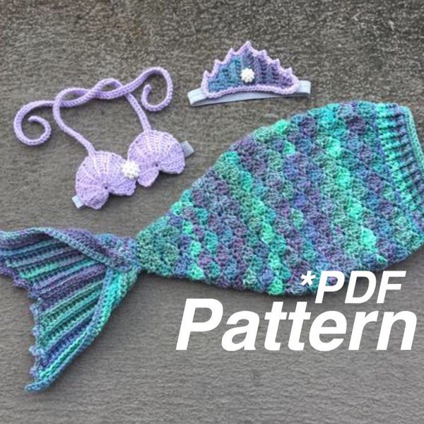 CROCHET PATTERN Baby Mermaid Outfit, Crochet Mermaid Tail, Baby Photo Prop, Baby Mermaid Costume, Bikini Shell Top - Instant Download PDF