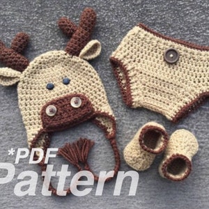 CROCHET PATTERN, Baby Moose Outfit, Moose Pattern, Moose Costume, Moose Hat, Hat Crochet Pattern, Crochet Moose, Baby Crochet, Hat Pattern image 1