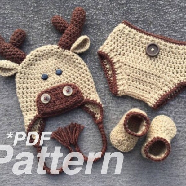 CROCHET PATTERN, Baby Moose Outfit, Moose Pattern, Moose Costume, Moose Hat, Hat Crochet Pattern, Crochet Moose, Baby Crochet, Hat Pattern