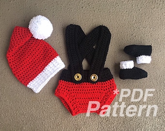 Patrón de traje de Papá Noel a crochet, desde recién nacido hasta 3 meses (patrón en PDF)